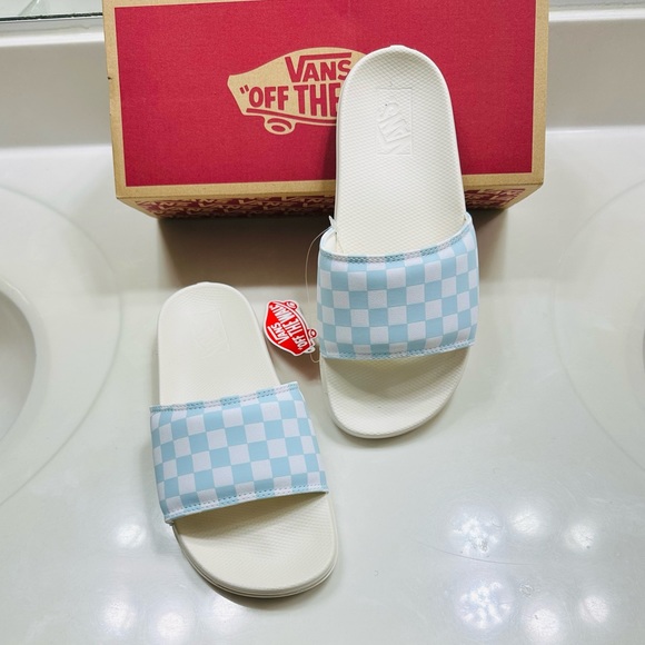 SOLD😃 NIB VANS Women’s Slides Baby Blue & White Checkerboard Slide 8 - Picture 5 of 11